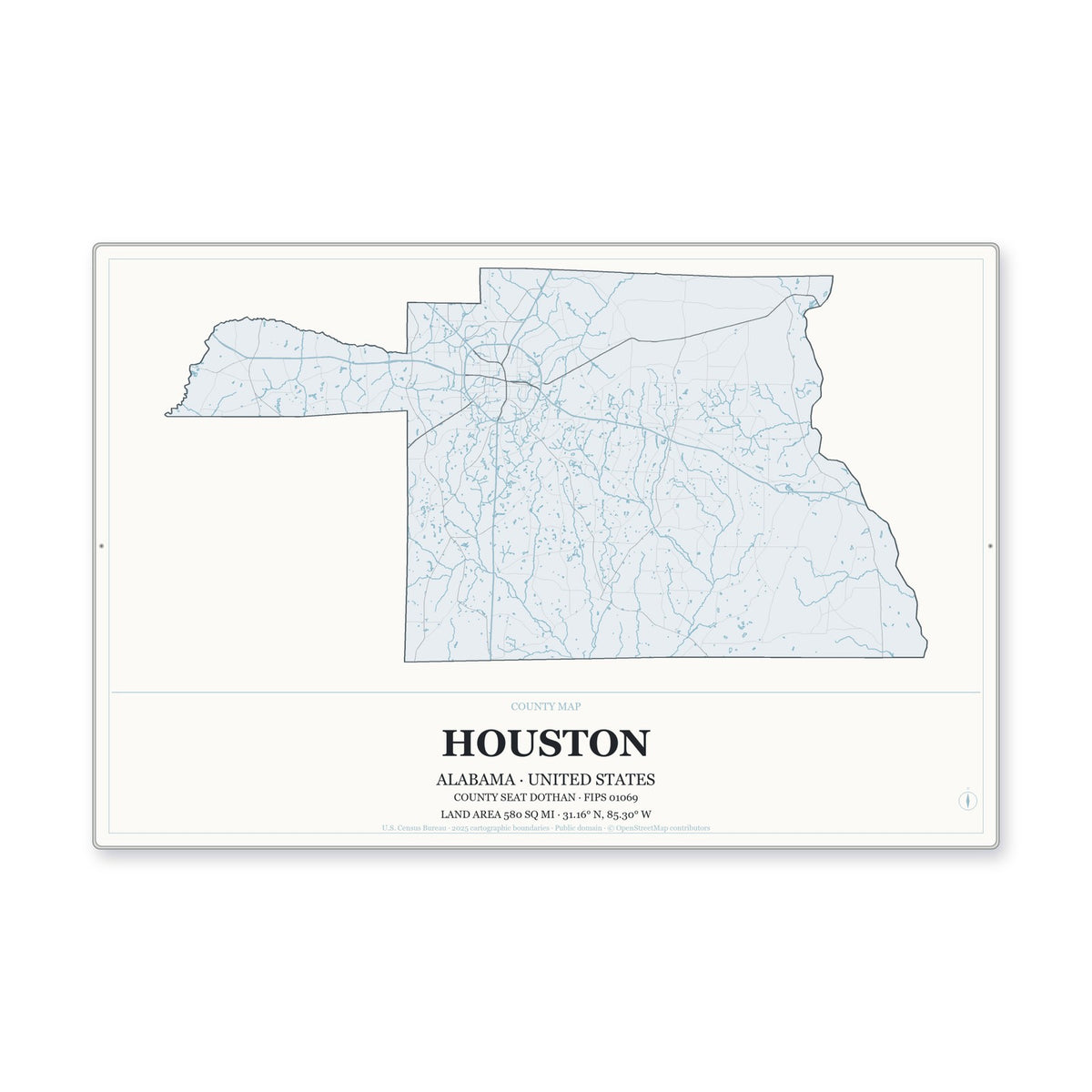 Houston County, Alabama Map Aluminum Sign in Gallery Air style