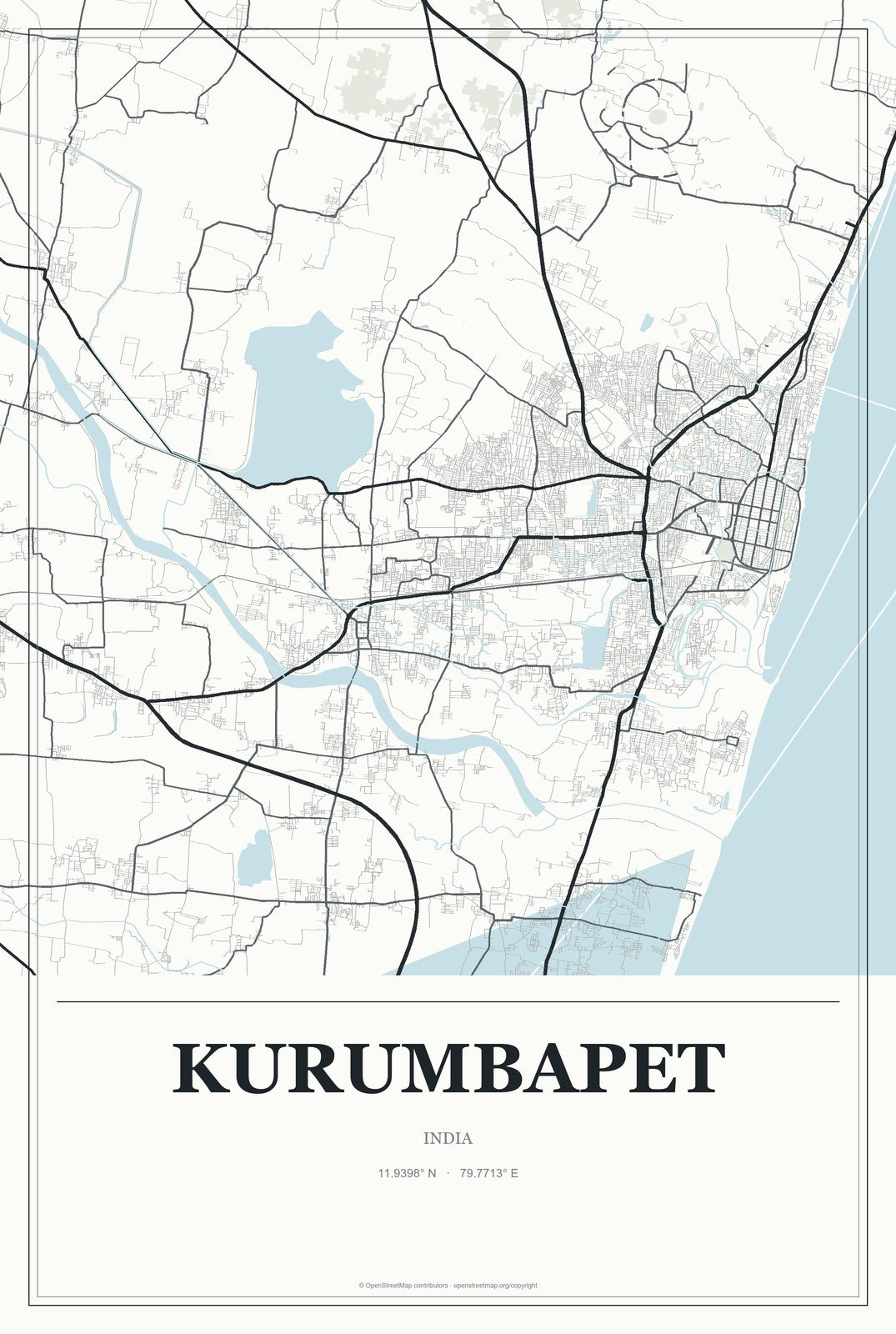 Kurumbapet, India City Map Aluminum Sign in Gallery Air style