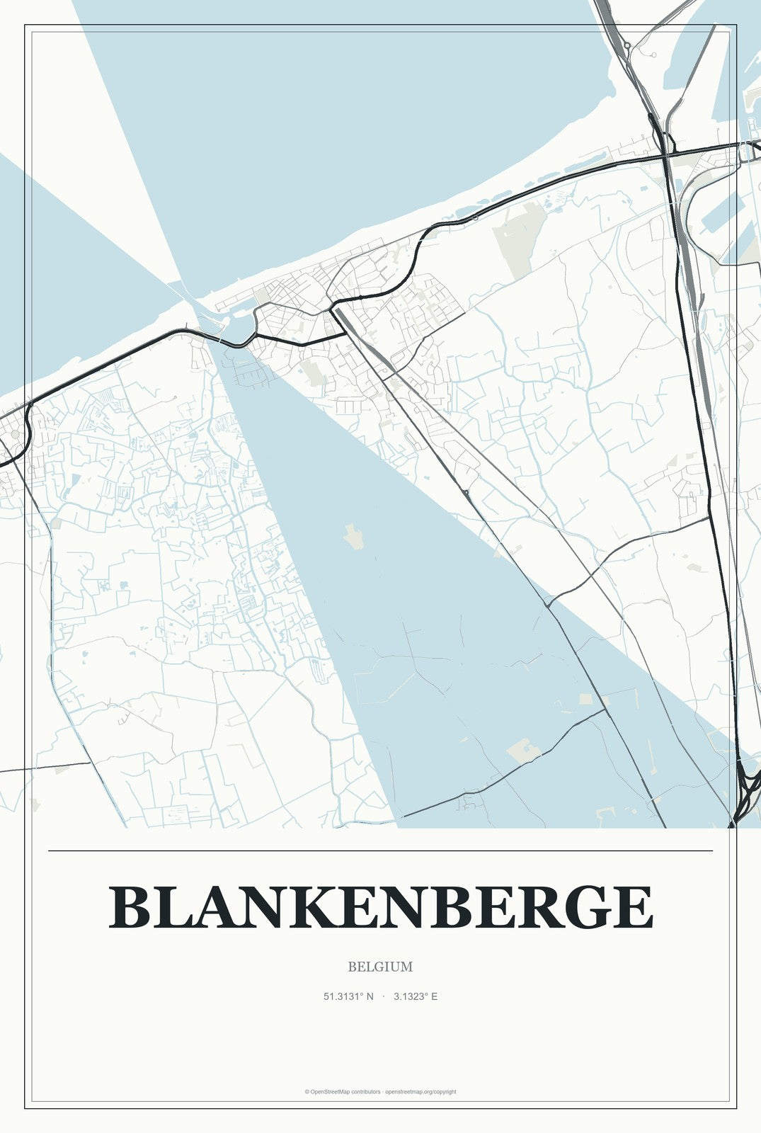 Blankenberge, Belgium City Map Aluminum Sign in Gallery Air style