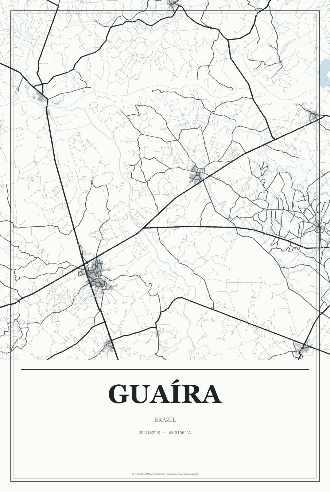 Guaíra, São Paulo, Brazil City Map Aluminum Sign in Gallery Air style