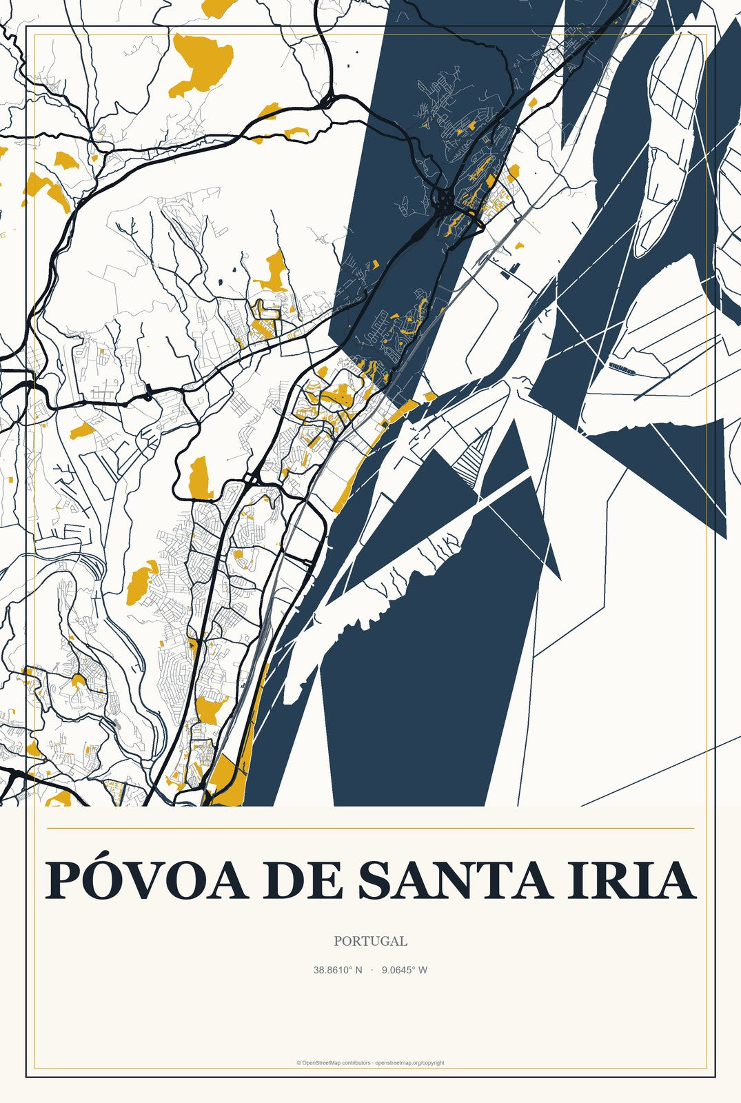 Póvoa de Santa Iria, Portugal City Map Aluminum Sign in Citrine Modern style