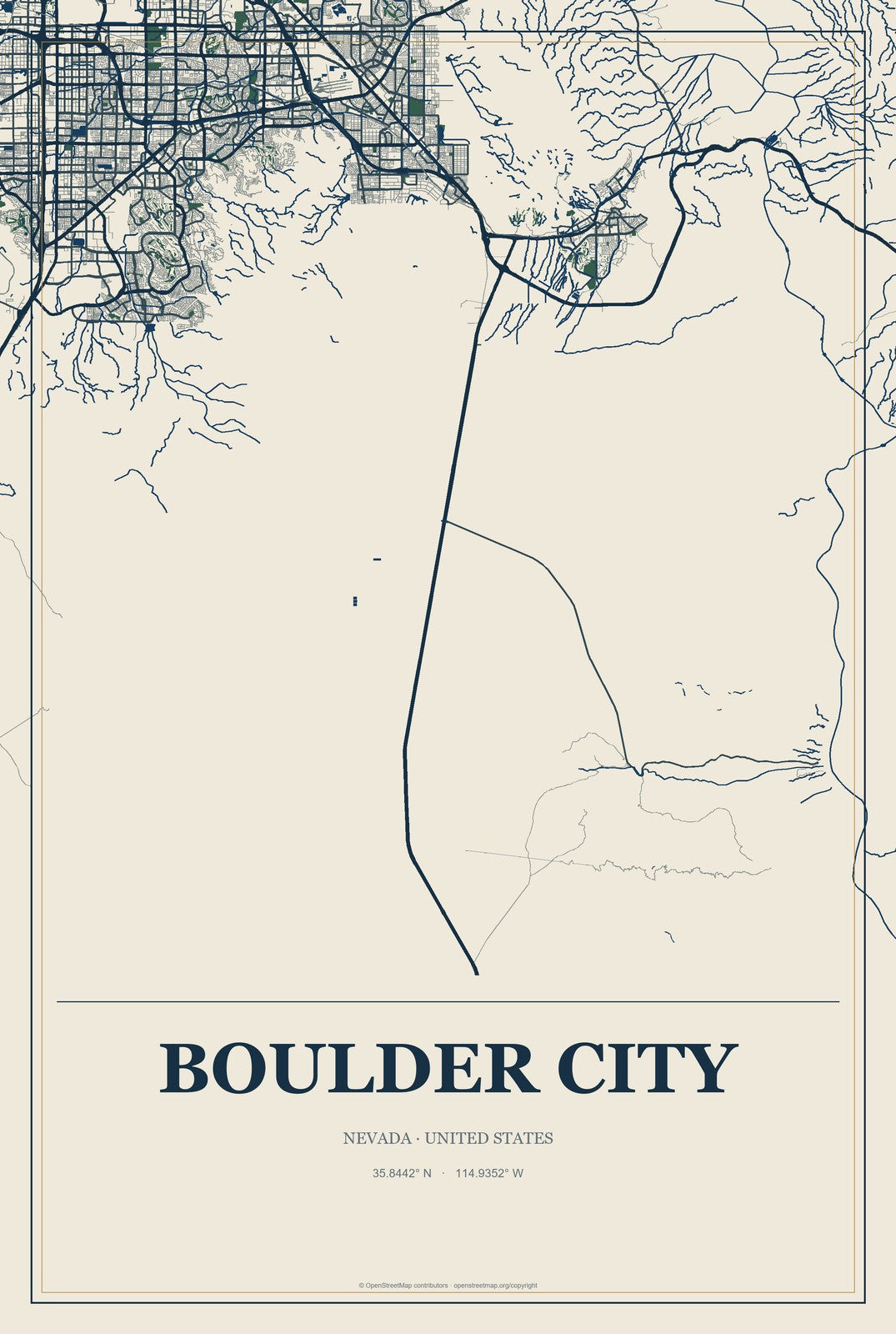 Boulder City, Nevada City Map Aluminum Sign in Coastal Cutout style
