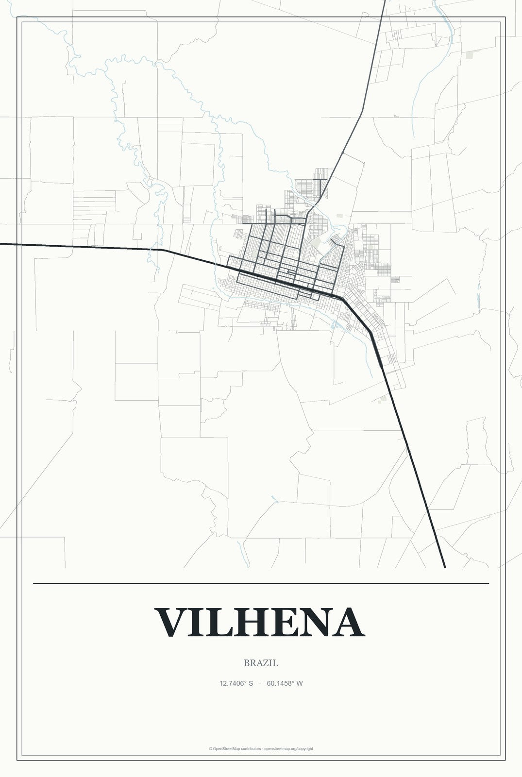 Vilhena, Brazil City Map Aluminum Sign in Gallery Air style