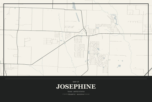 Josephine, Texas City Map Aluminum Sign in Museum Plaque style