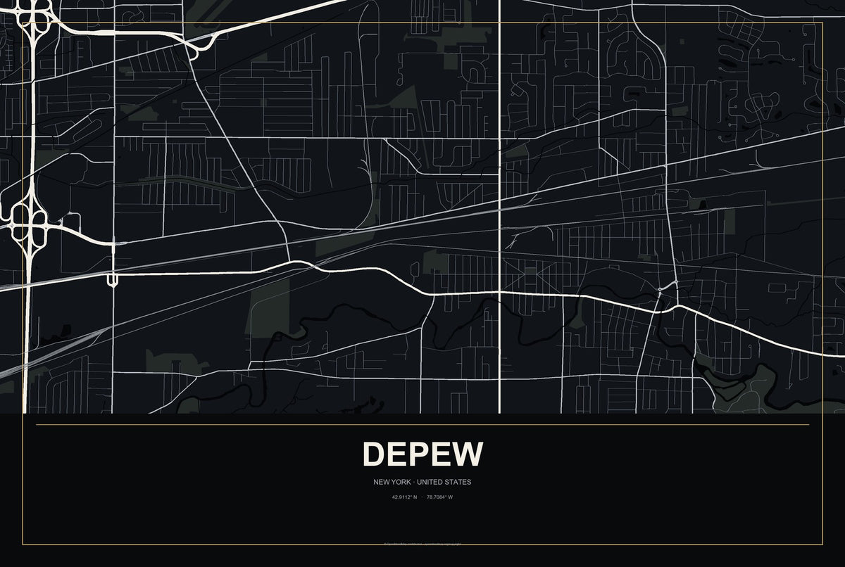Depew, New York City Map Aluminum Sign in Metropolitan Noir style