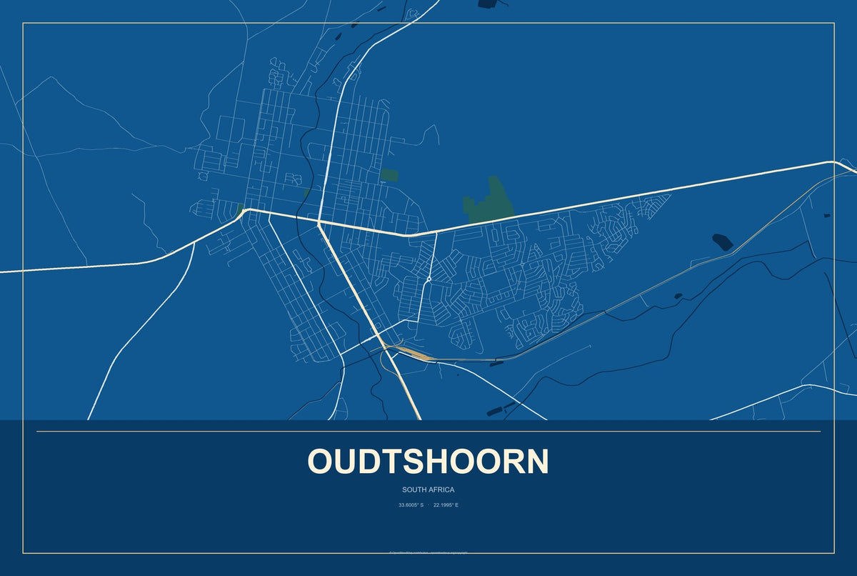 Oudtshoorn, South Africa City Map Aluminum Sign in Harbor Cobalt style