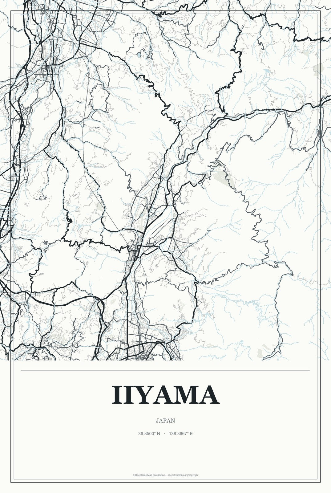 Iiyama, Japan City Map Aluminum Sign in Gallery Air style