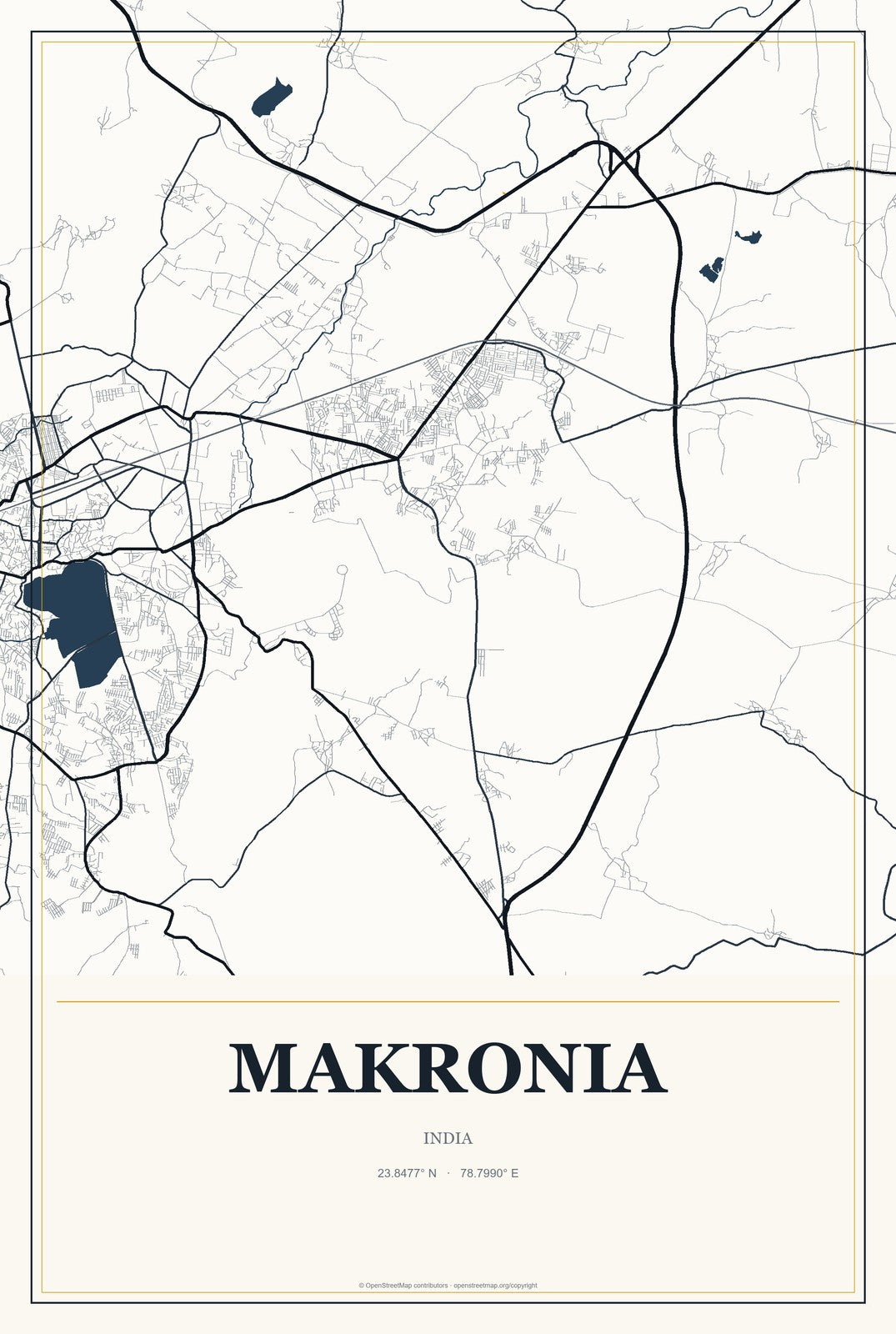 Makronia, India City Map Aluminum Sign in Citrine Modern style
