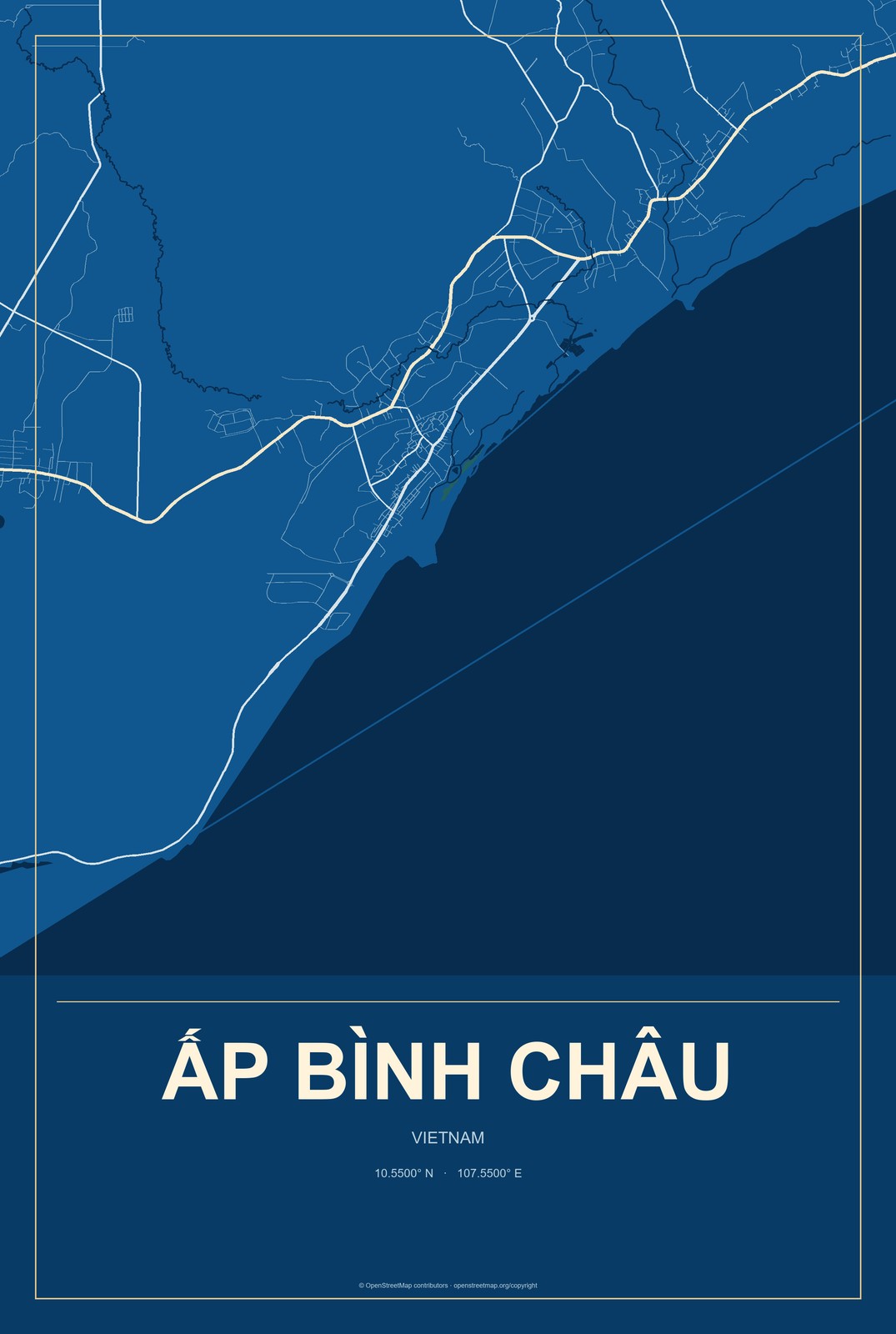 Ấp Bình Châu, Vietnam City Map Aluminum Sign in Harbor Cobalt style