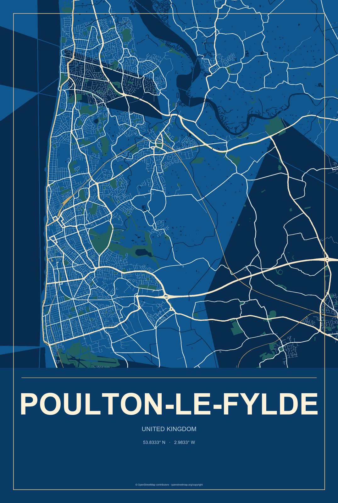 Poulton-le-Fylde, United Kingdom City Map Aluminum Sign in Harbor Cobalt style