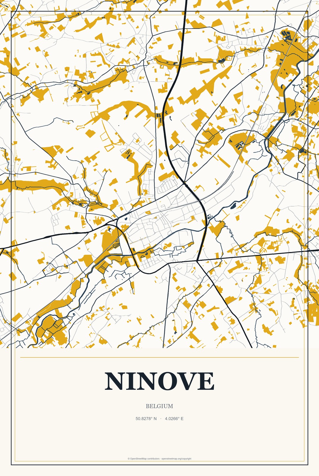 Ninove, Belgium City Map Aluminum Sign in Citrine Modern style