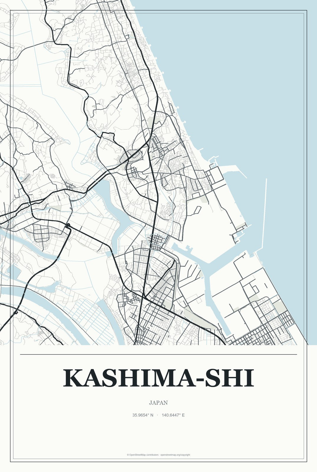 Kashima-shi, Japan City Map Aluminum Sign in Gallery Air style