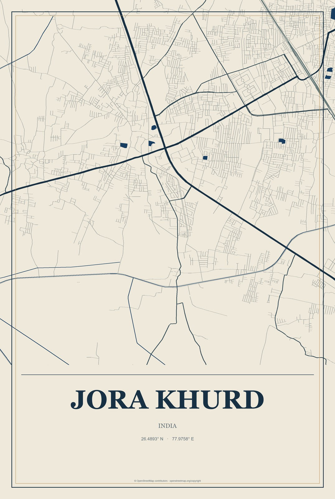 Jora Khurd, India City Map Aluminum Sign in Coastal Cutout style