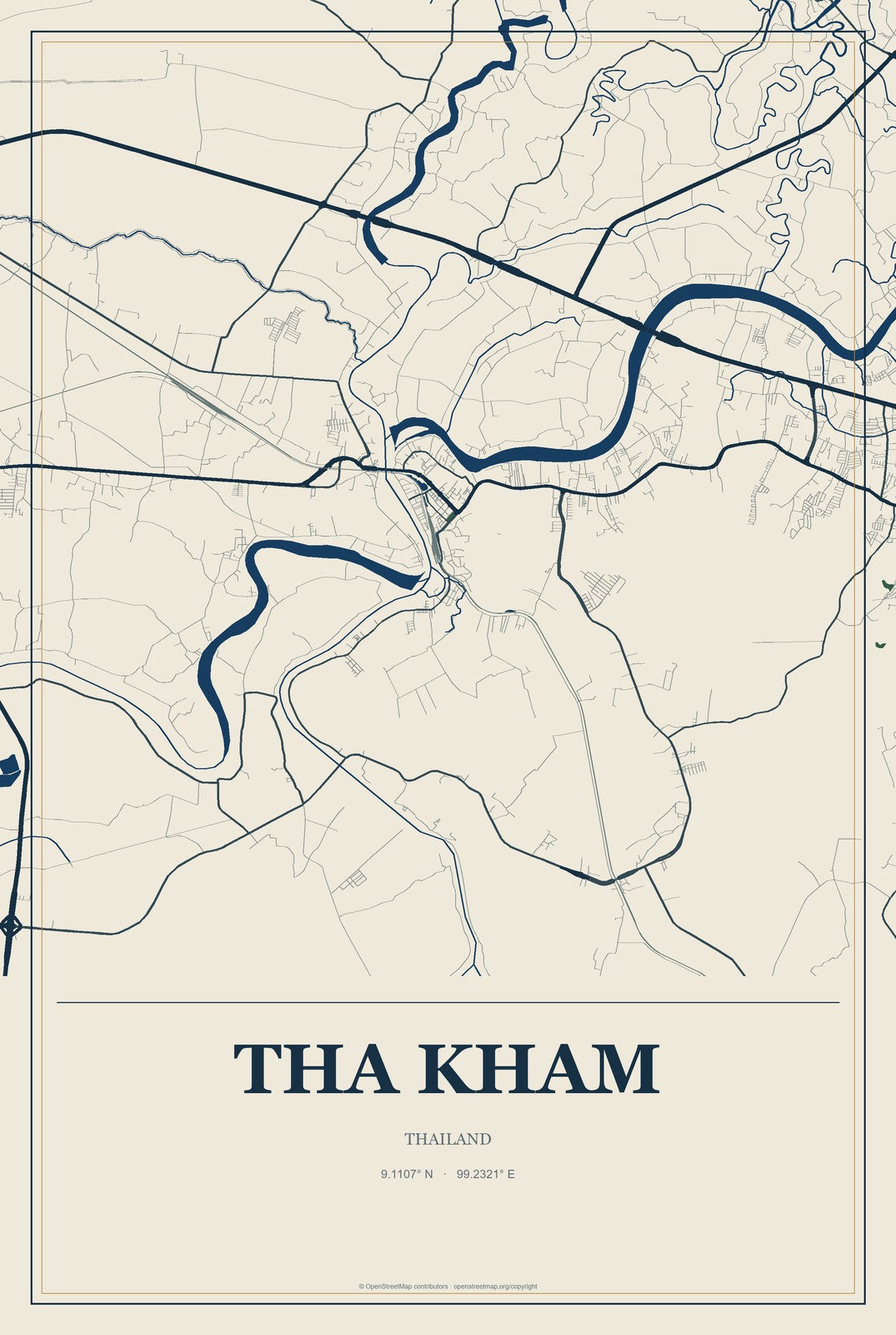 Tha Kham, Thailand City Map Aluminum Sign in Coastal Cutout style