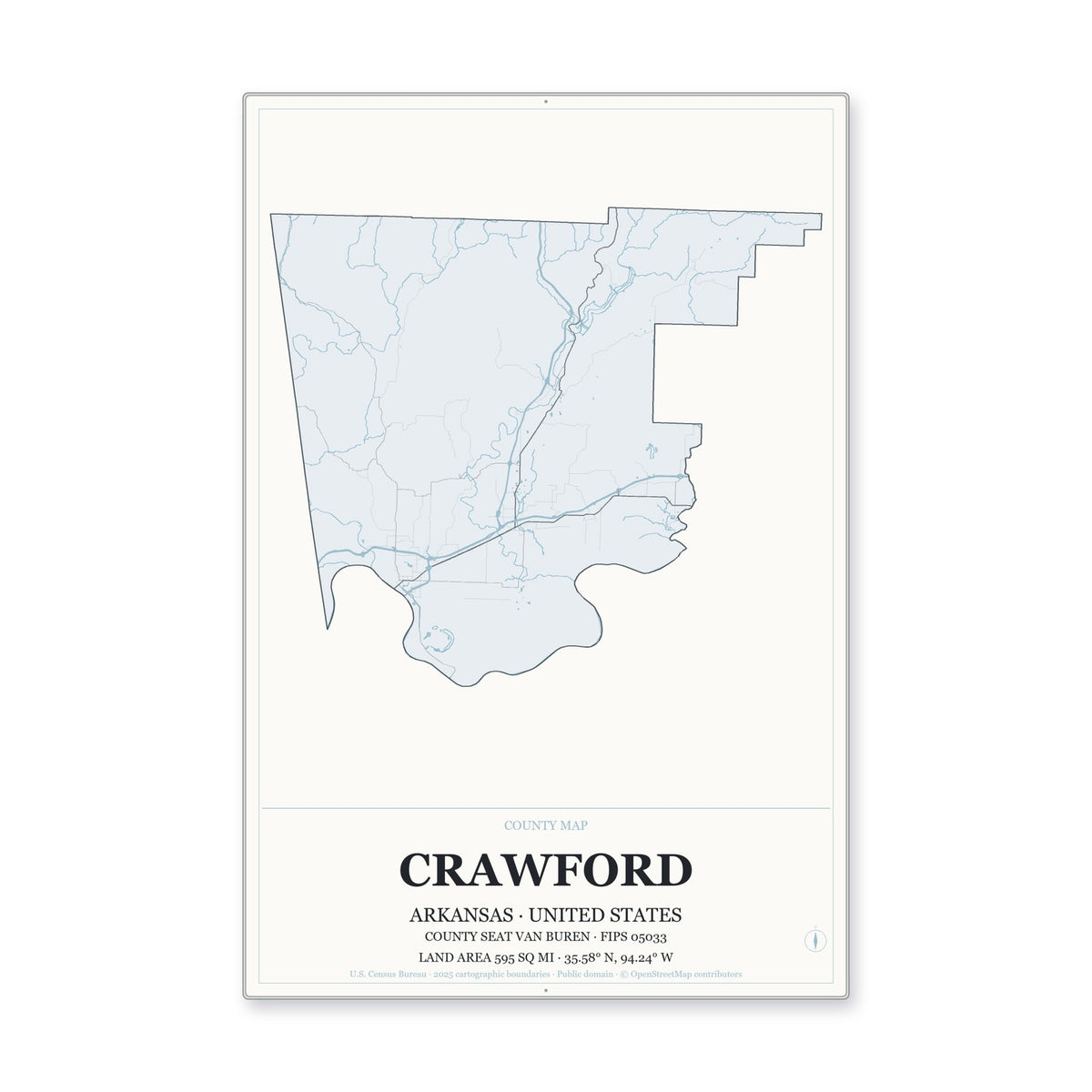 Crawford County, Arkansas Map Aluminum Sign in Gallery Air style
