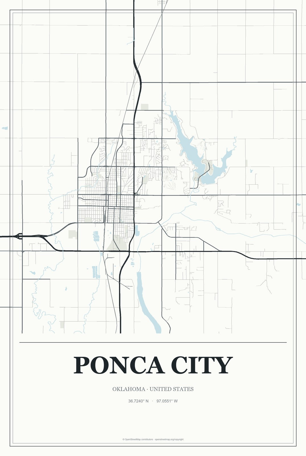 Ponca City, Oklahoma City Map Aluminum Sign in Gallery Air style