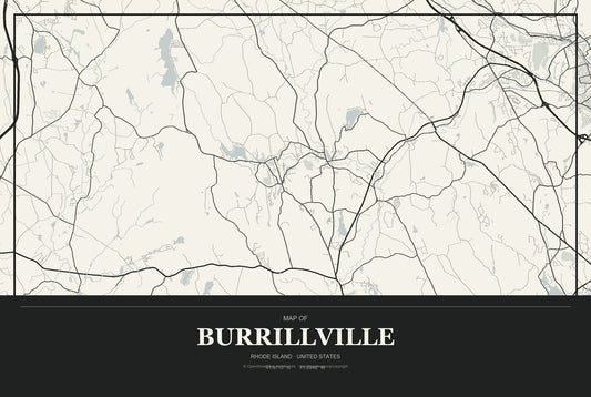 Burrillville, Rhode Island City Map Aluminum Sign in Museum Plaque style