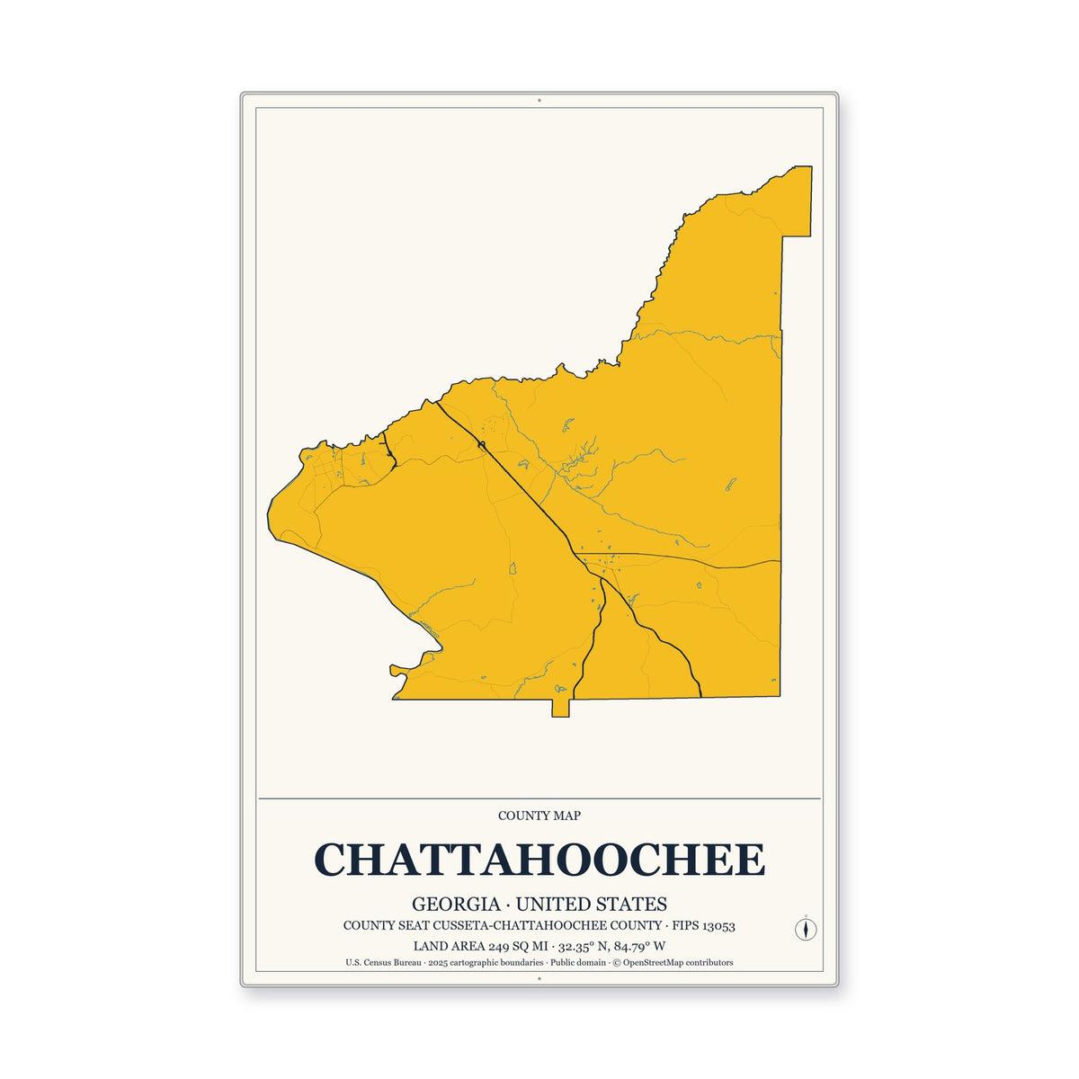 Chattahoochee County, Georgia Map Aluminum Sign in Citrine Modern style
