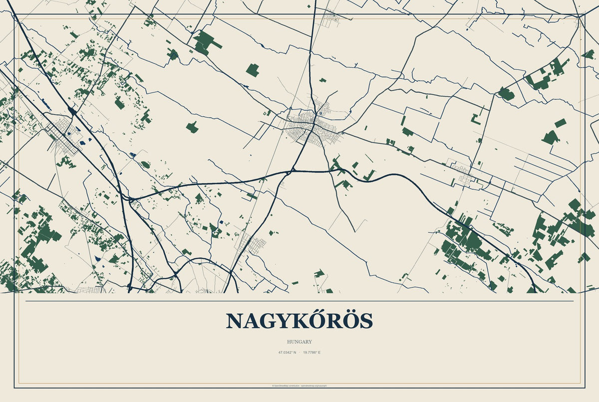 Nagykőrös, Hungary City Map Aluminum Sign in Coastal Cutout style
