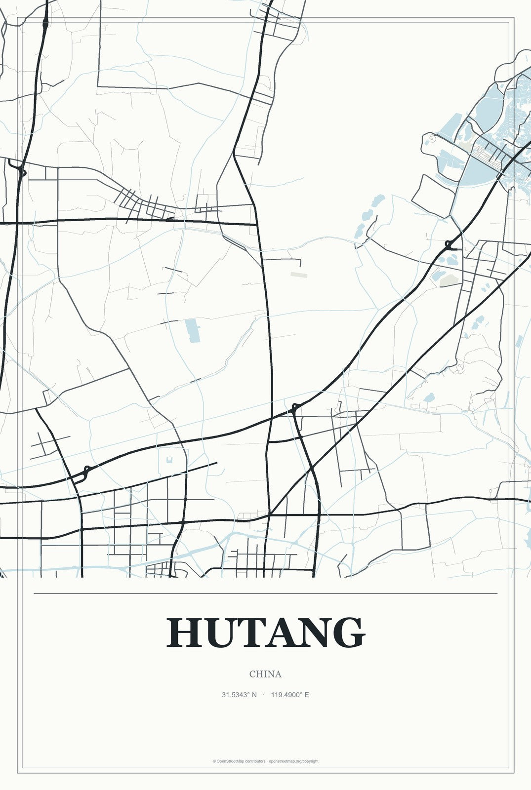 Hutang, China City Map Aluminum Sign in Gallery Air style