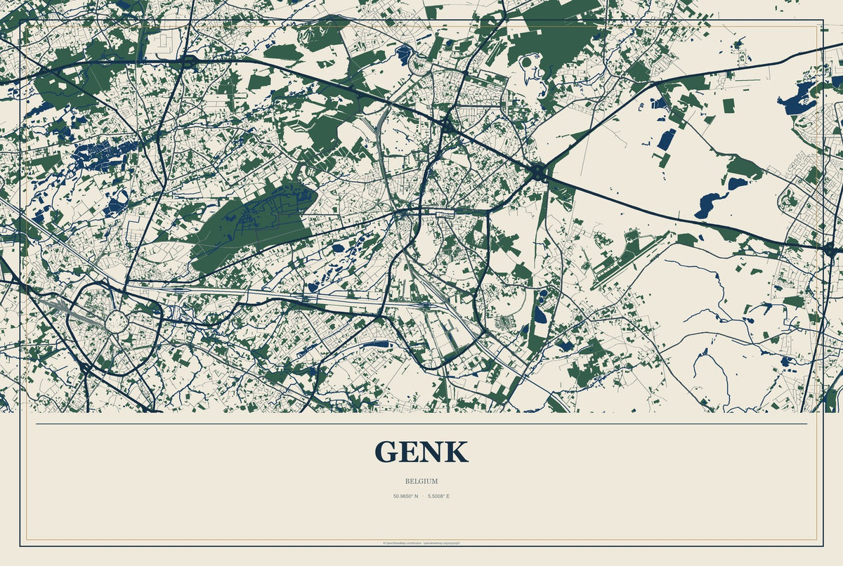 Genk, Belgium City Map Aluminum Sign in Coastal Cutout style