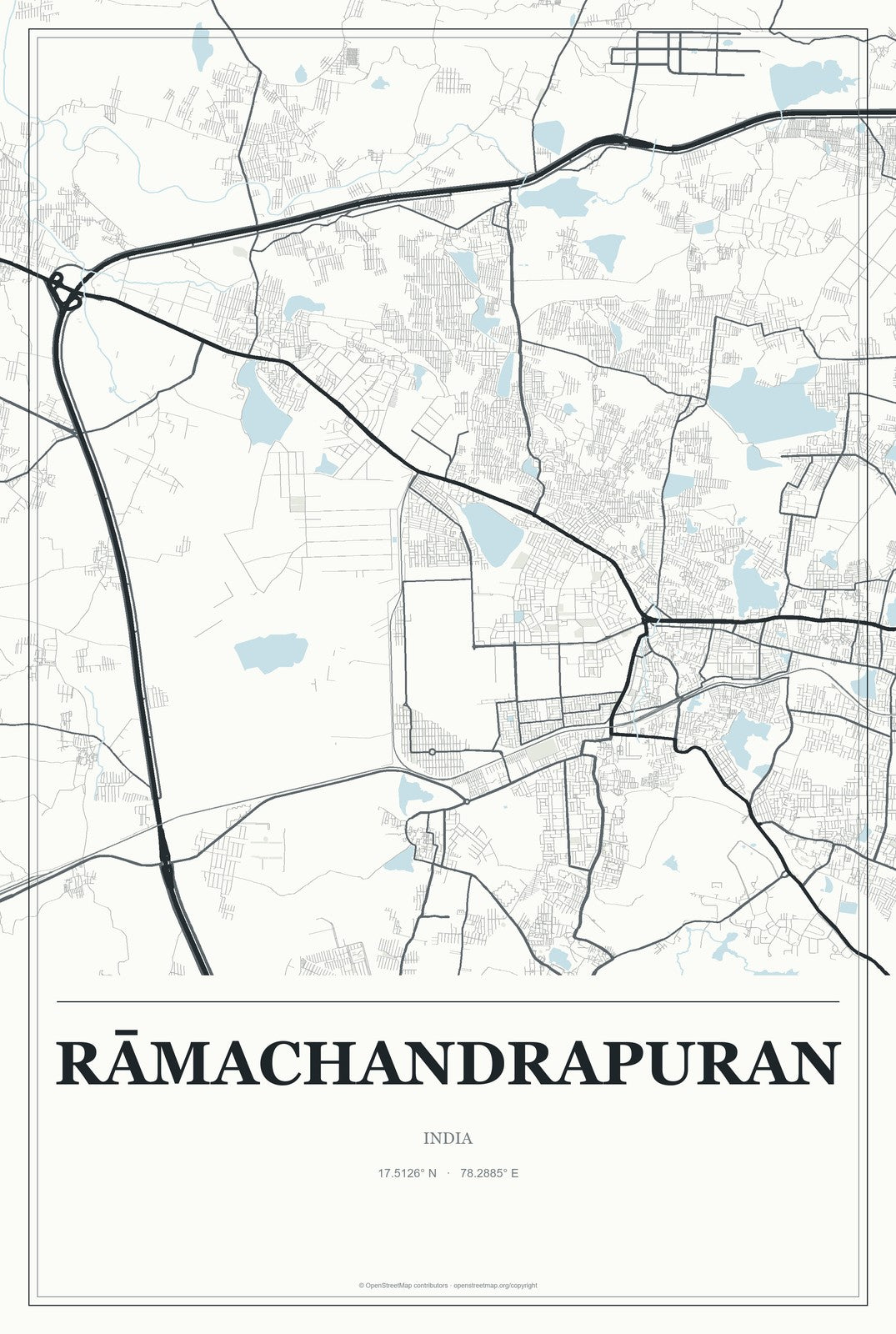 Rāmachandrapuran, India City Map Aluminum Sign in Gallery Air style