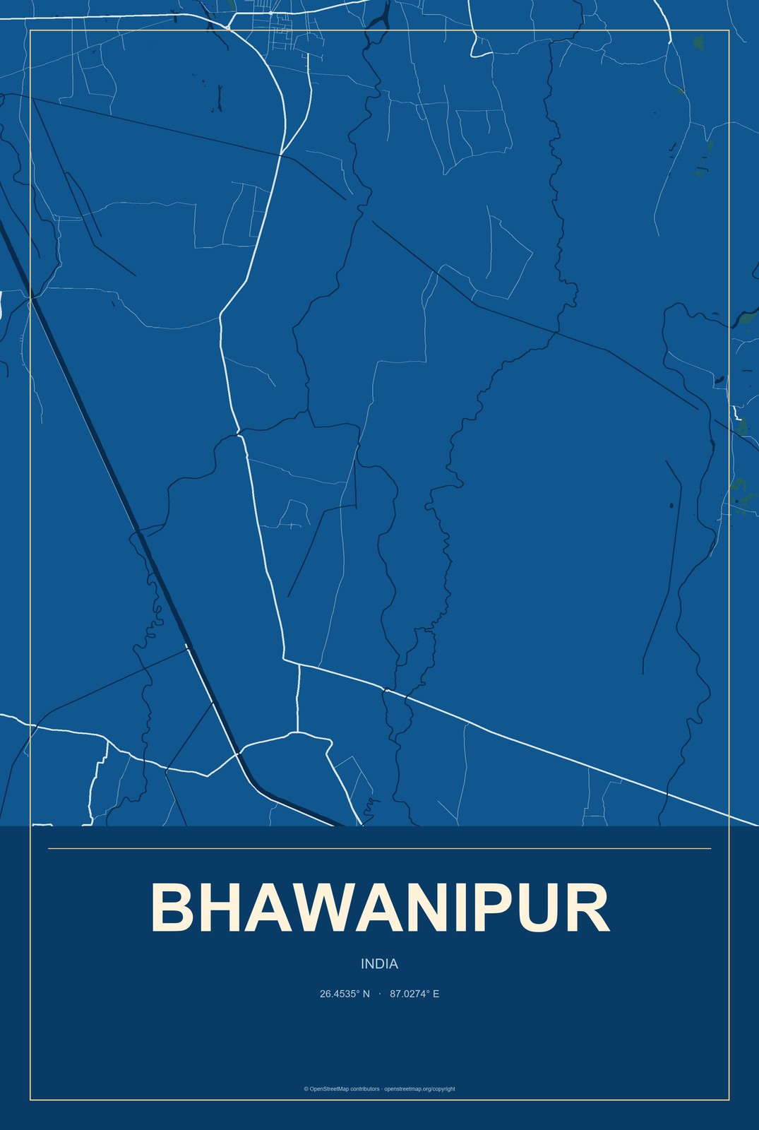 Bhawanipur, India City Map Aluminum Sign in Harbor Cobalt style