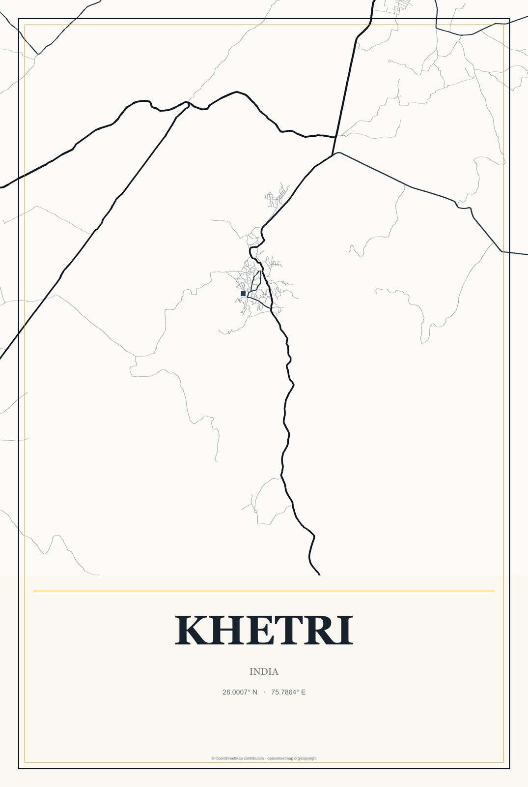 Khetri, India City Map Aluminum Sign in Citrine Modern style