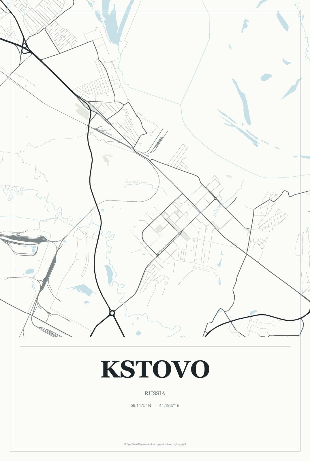 Kstovo, Russia City Map Aluminum Sign in Gallery Air style