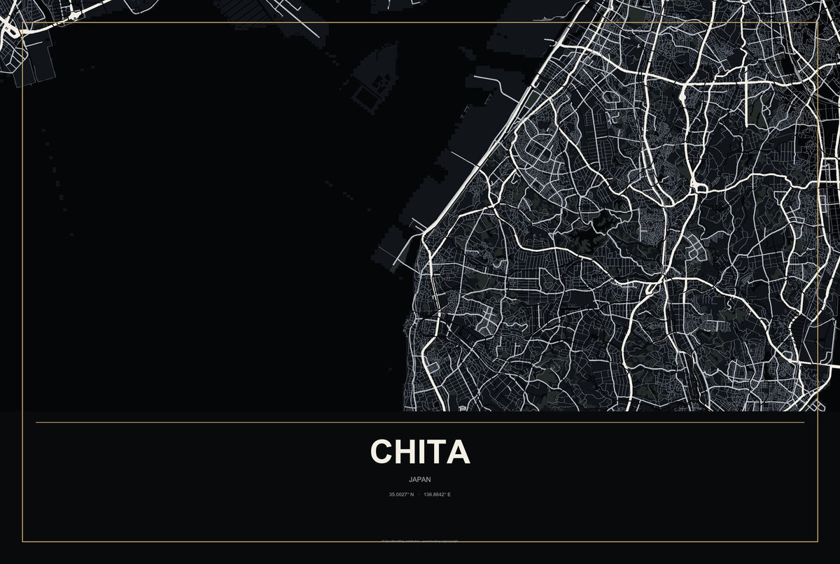 Chita, Japan City Map Aluminum Sign in Metropolitan Noir style
