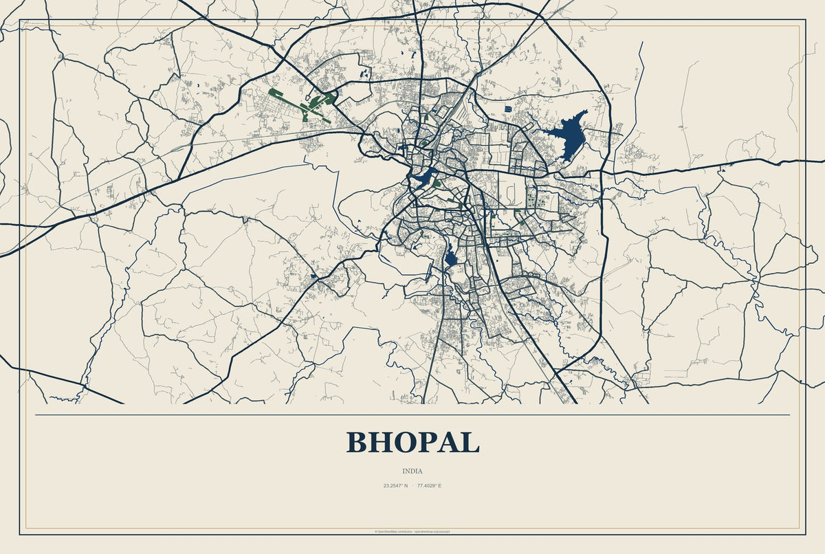 Bhopal, India City Map Aluminum Sign in Coastal Cutout style