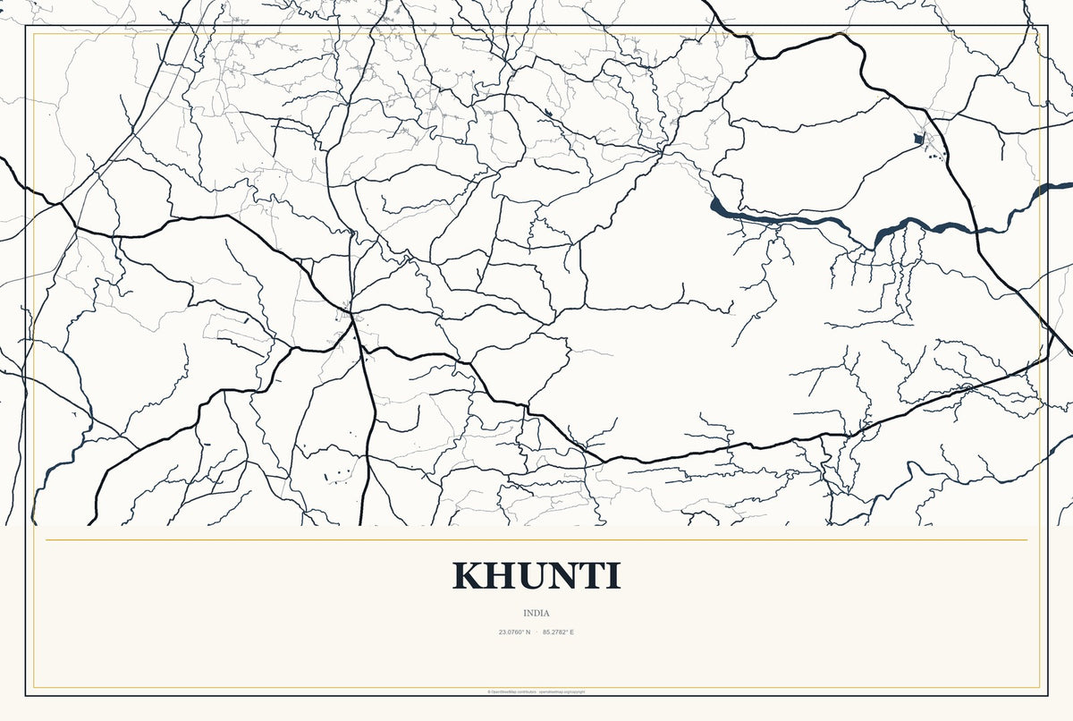 Khunti, India City Map Aluminum Sign in Citrine Modern style