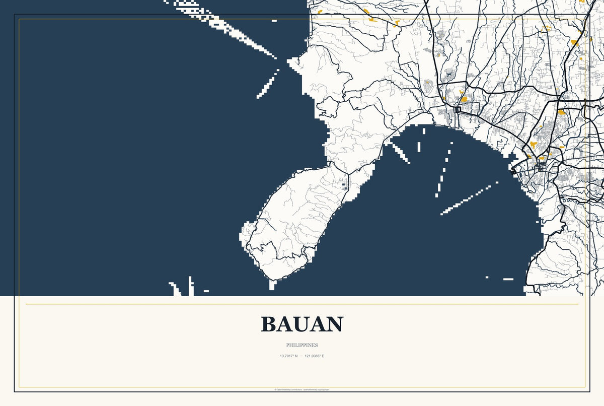Bauan, Philippines City Map Aluminum Sign in Citrine Modern style