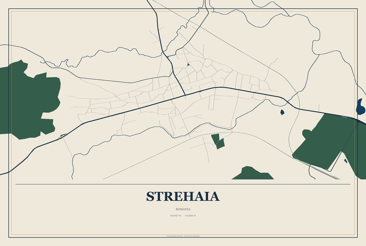 Strehaia, Romania City Map Aluminum Sign in Coastal Cutout style