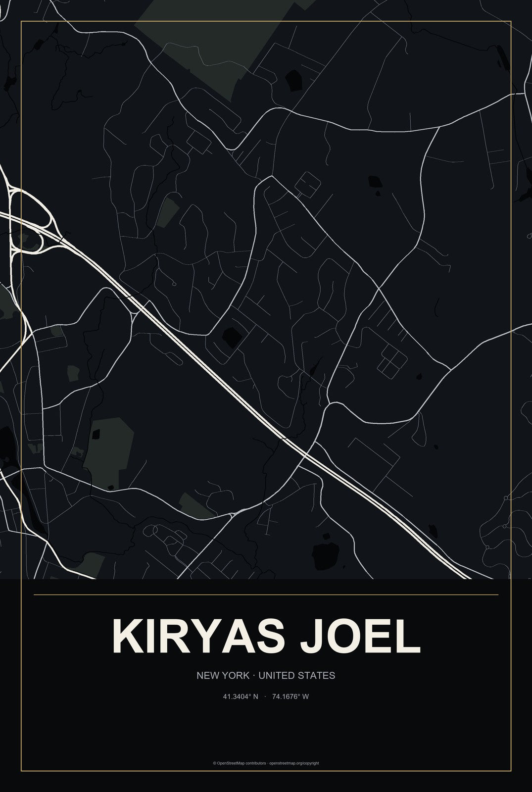 Kiryas Joel, New York City Map Aluminum Sign in Metropolitan Noir style