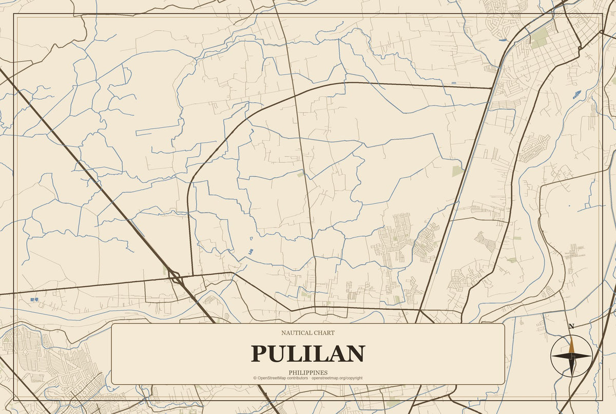 Pulilan, Philippines City Map Aluminum Sign in Heritage Nautical style