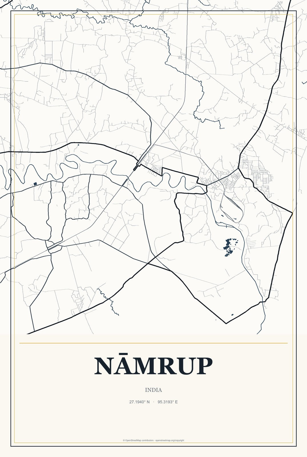 Nāmrup, India City Map Aluminum Sign in Citrine Modern style