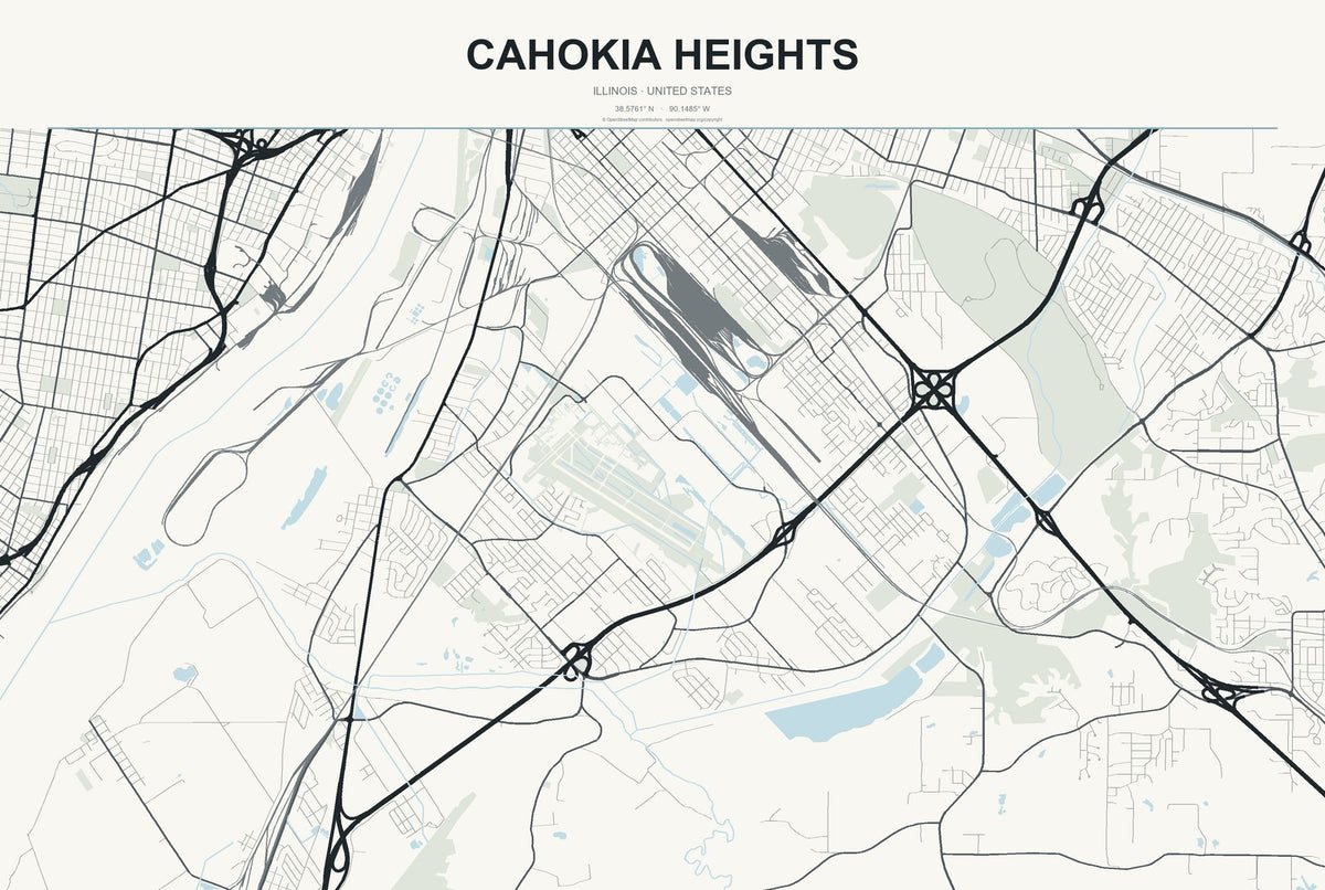 Cahokia Heights, Illinois City Map Aluminum Sign in Headline Atlas style