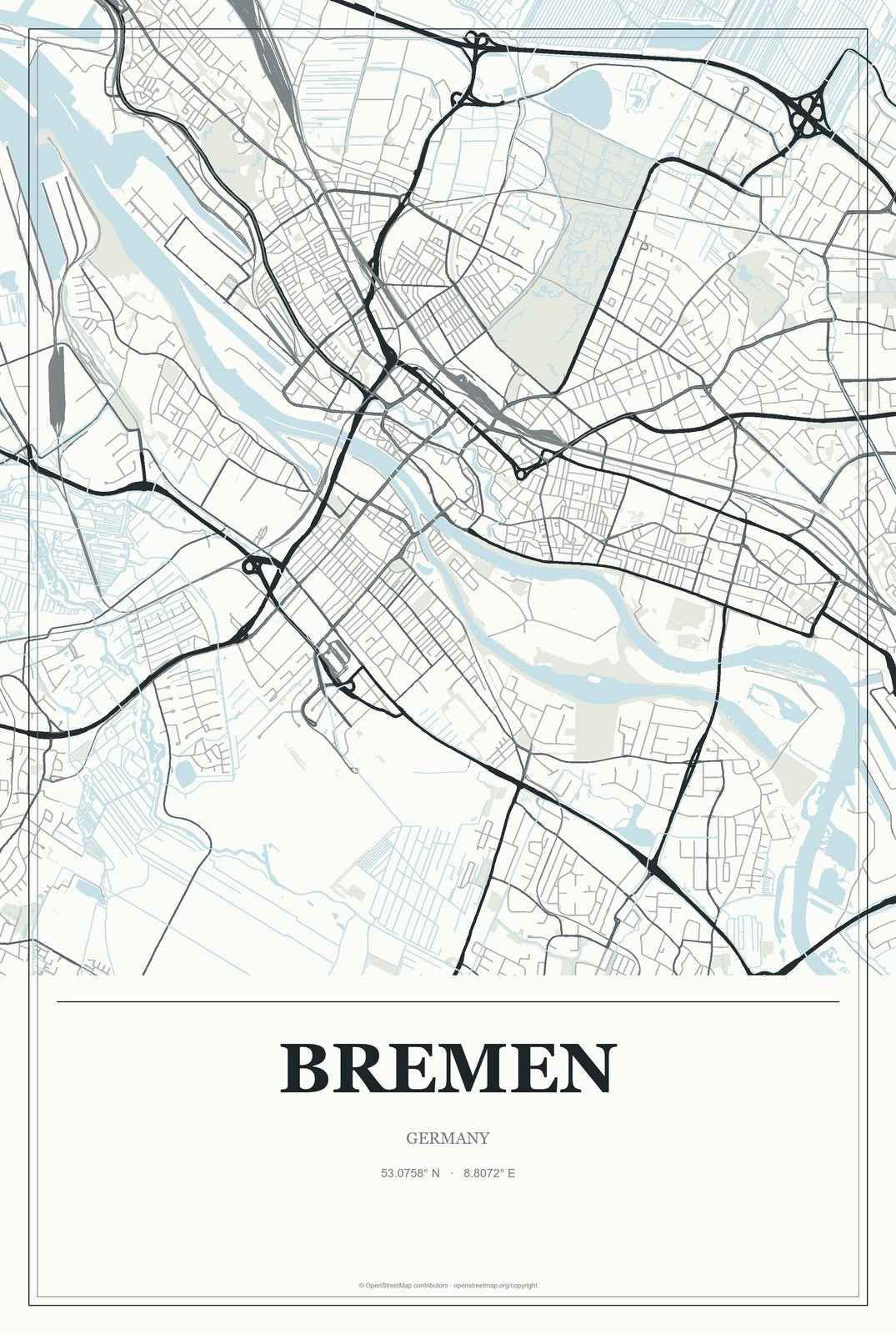 Bremen, Germany City Map Aluminum Sign in Gallery Air style