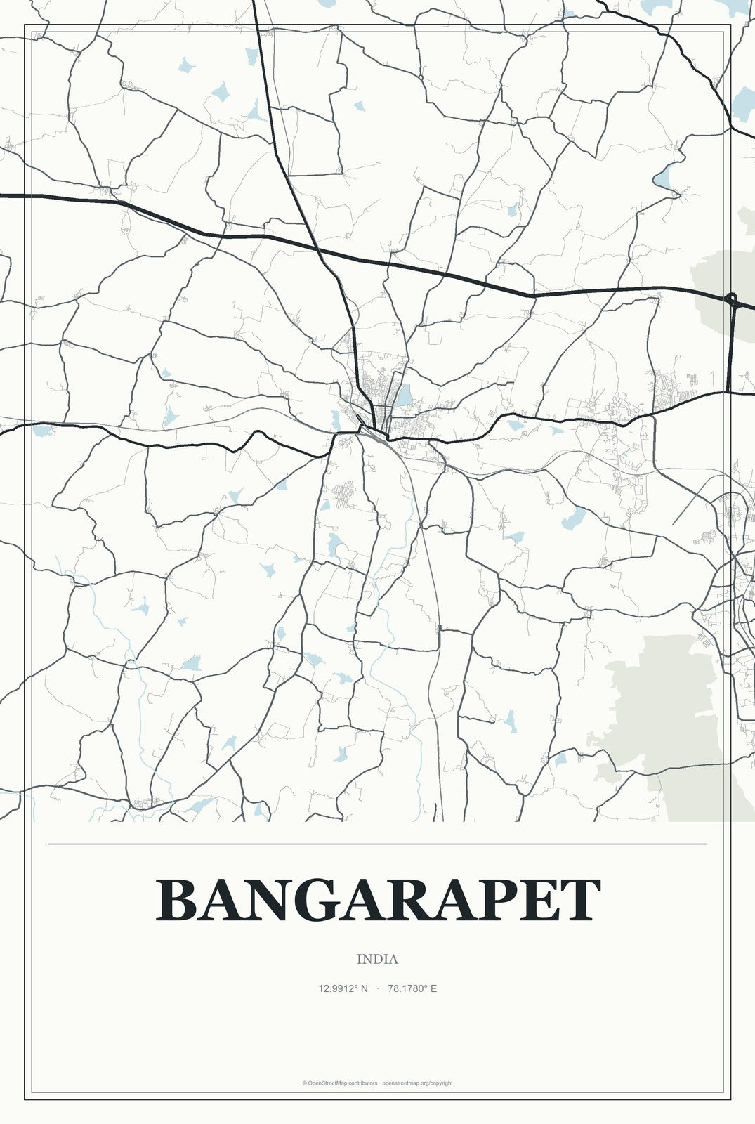 Bangarapet, India City Map Aluminum Sign in Gallery Air style