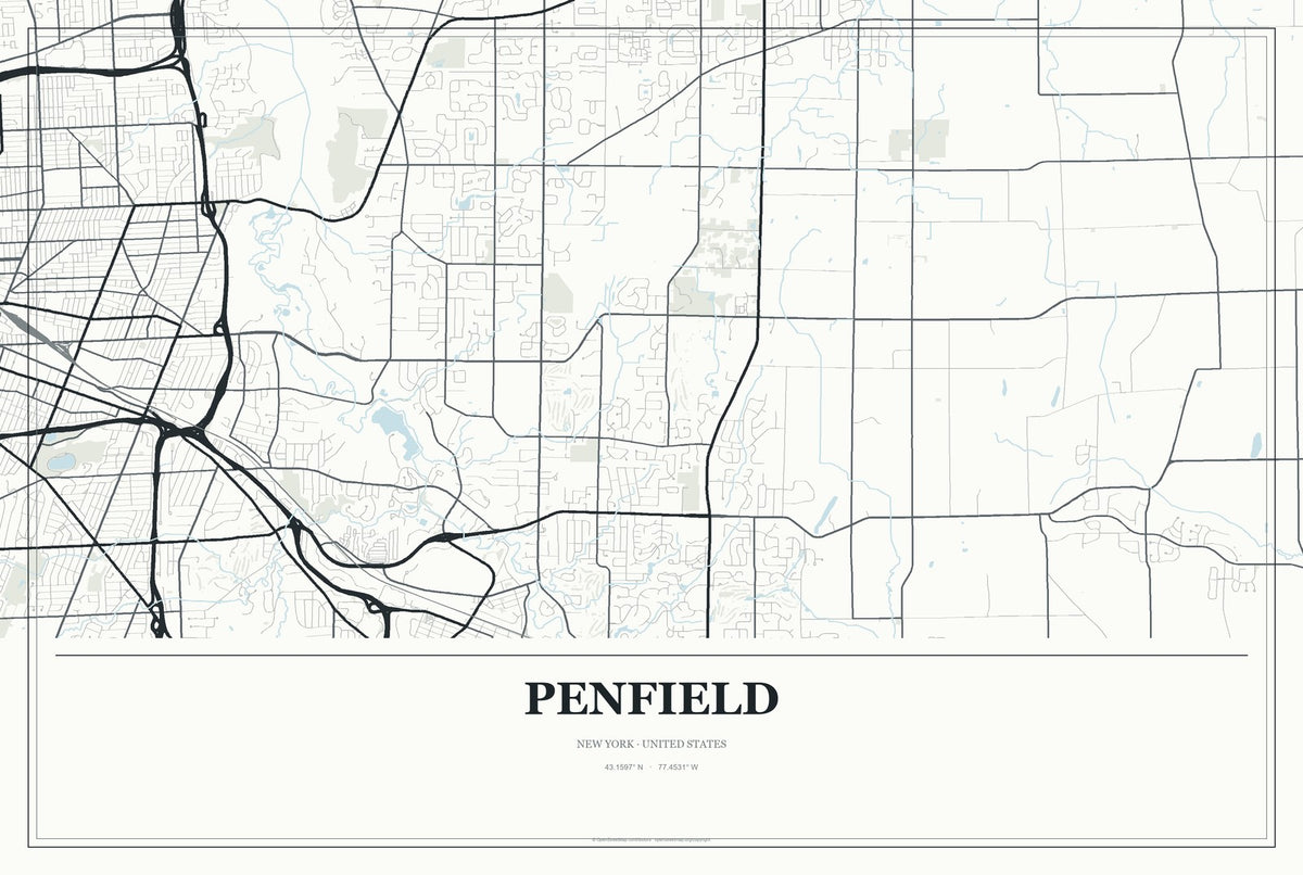 Penfield, New York City Map Aluminum Sign in Gallery Air style