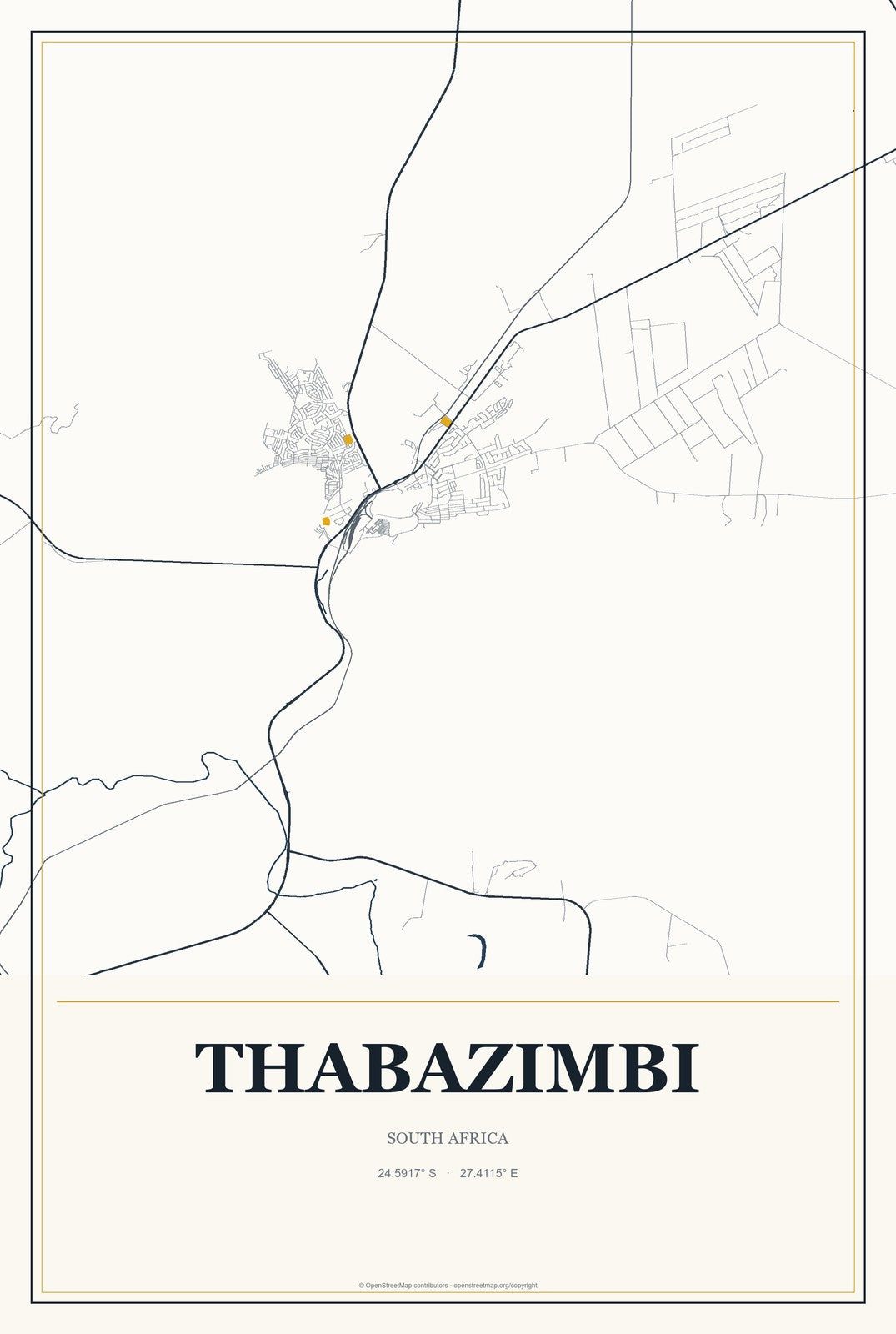 Thabazimbi, South Africa City Map Aluminum Sign in Citrine Modern style