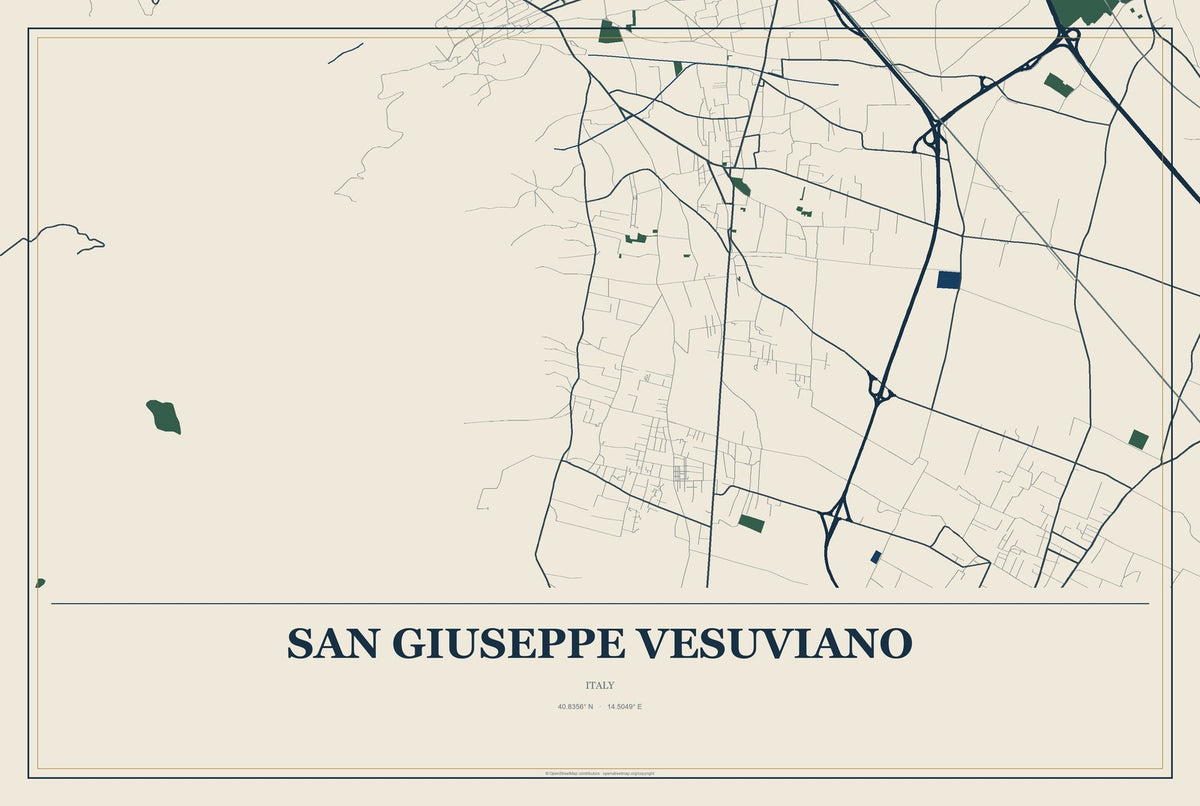 San Giuseppe Vesuviano, Italy City Map Aluminum Sign in Coastal Cutout style