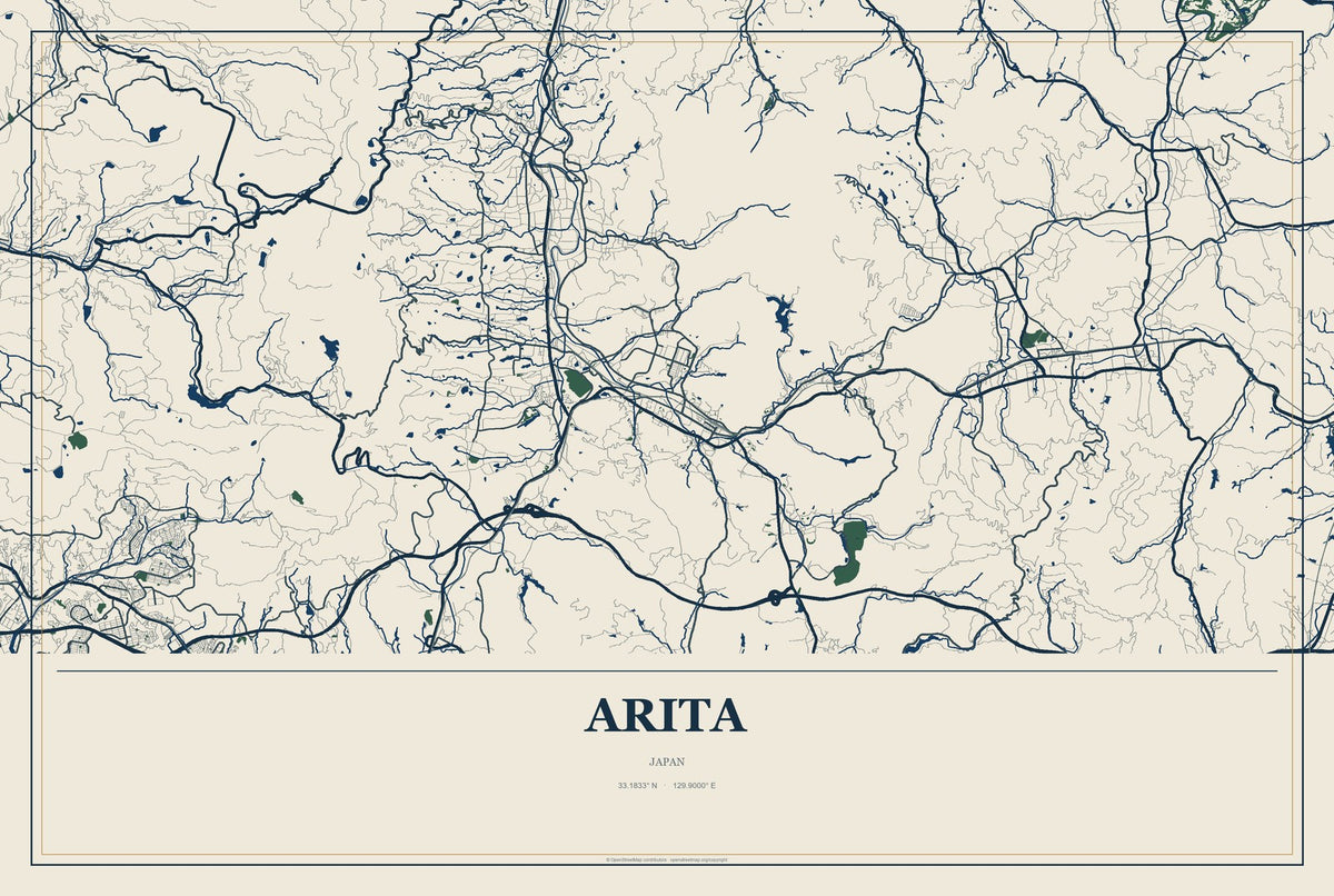 Arita, Japan City Map Aluminum Sign in Coastal Cutout style