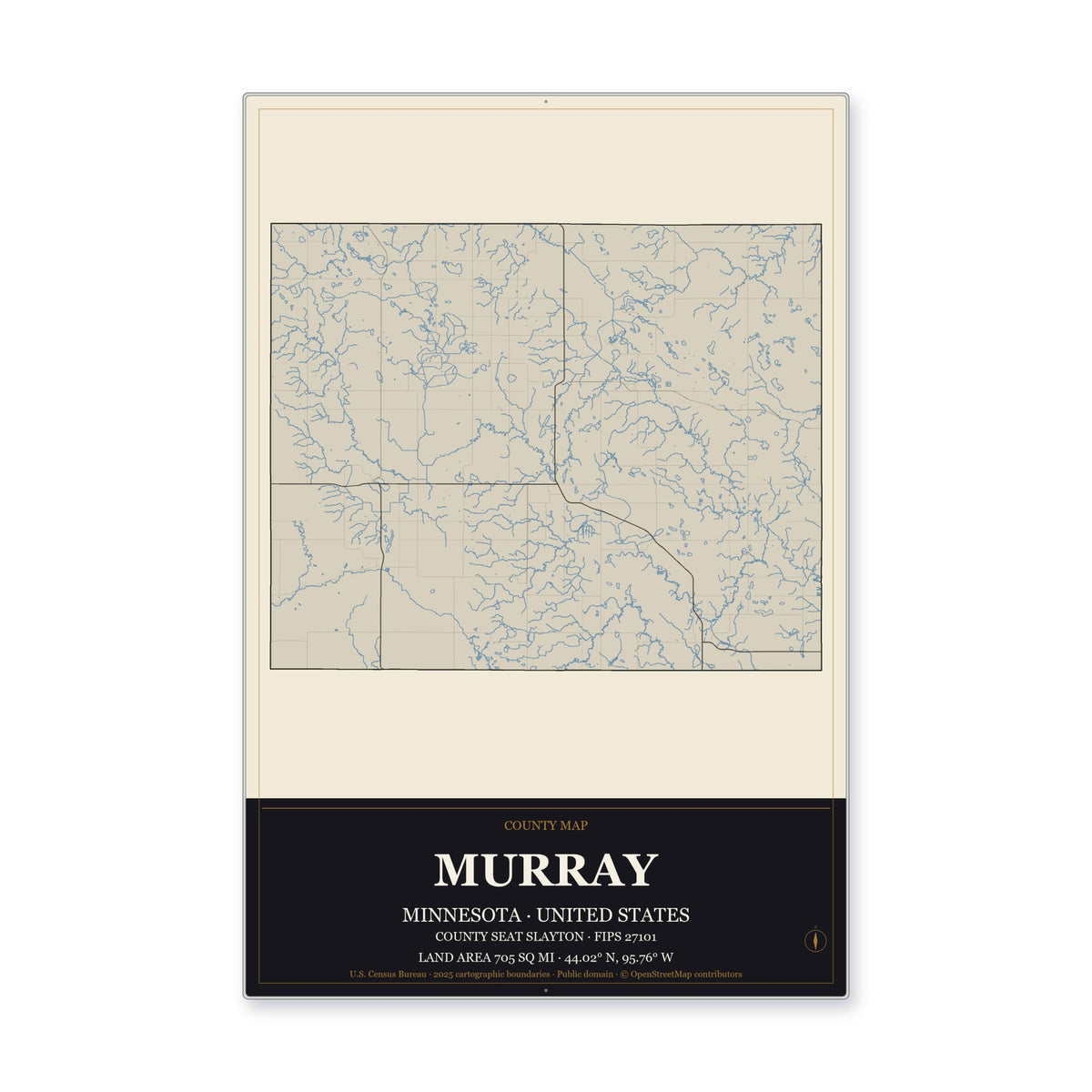 Murray County, Minnesota Map Aluminum Sign in Museum Plaque style