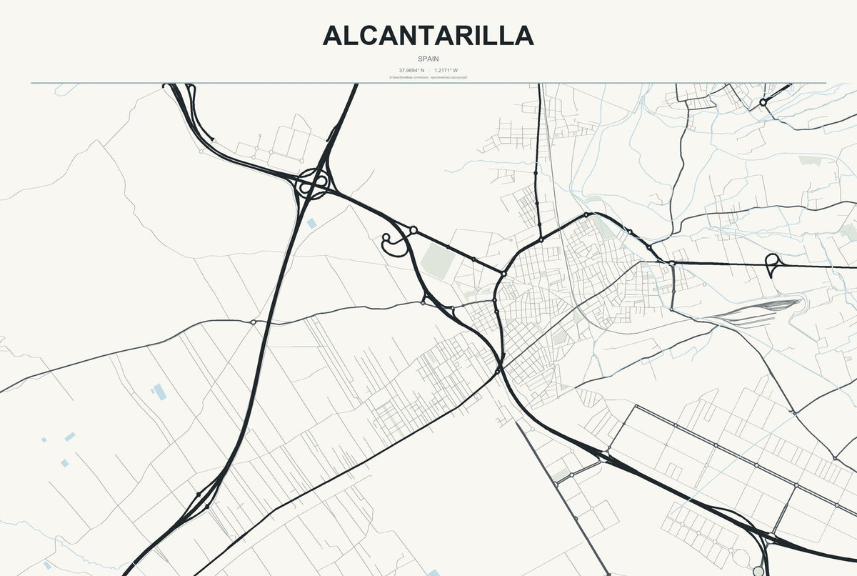 Alcantarilla, Spain City Map Aluminum Sign in Headline Atlas style
