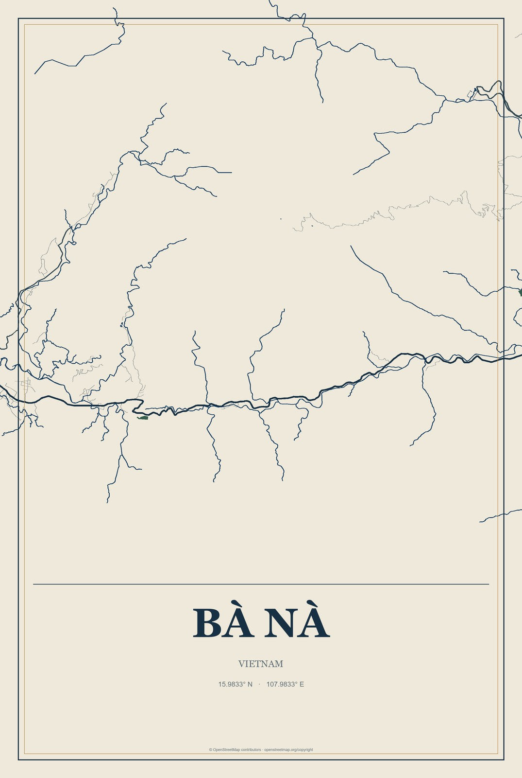 Bà Nà, Vietnam City Map Aluminum Sign in Coastal Cutout style