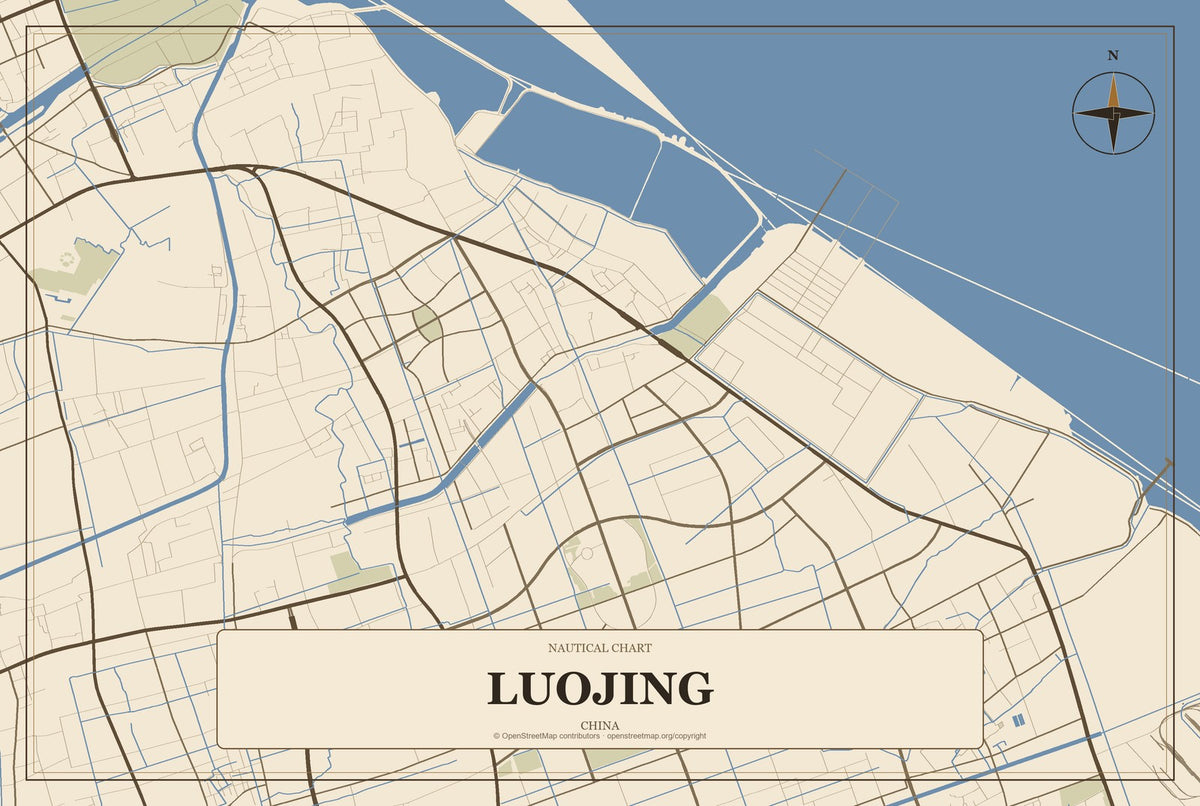 Luojing, China City Map Aluminum Sign in Heritage Nautical style