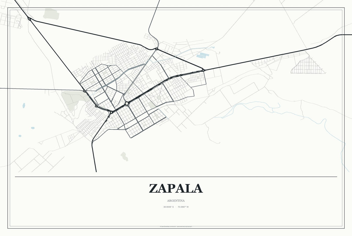 Zapala, Argentina City Map Aluminum Sign in Gallery Air style