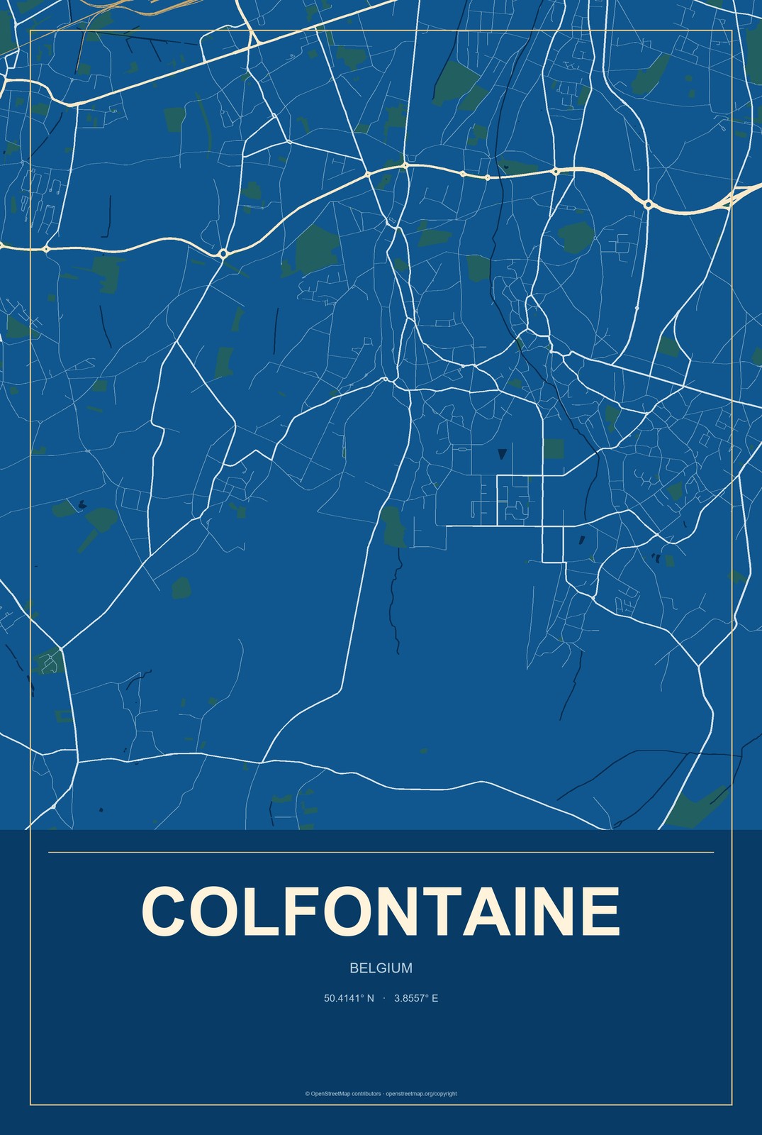 Colfontaine, Belgium City Map Aluminum Sign in Harbor Cobalt style